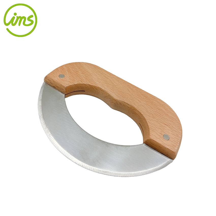 Stainless Steel Mezzaluna Knife – Herb & Vegetable Chopper with Beechwood Handle